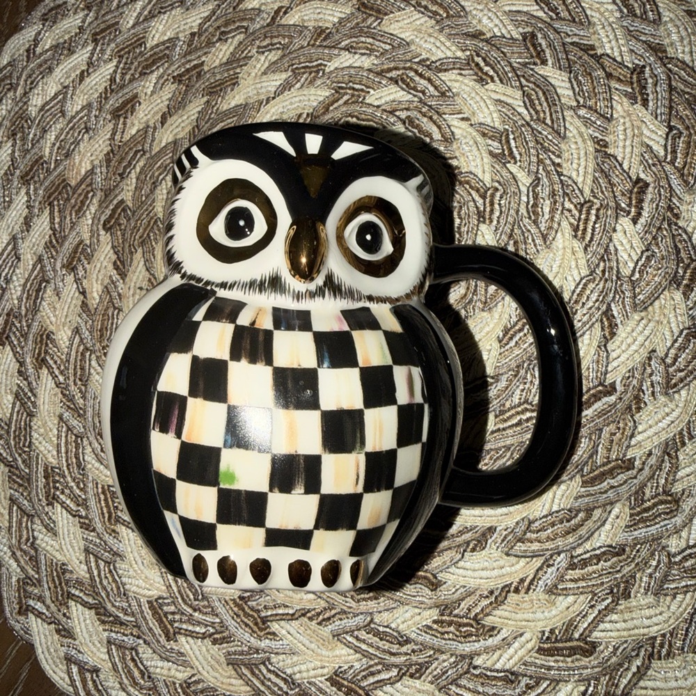 MacKenzie-Childs Courtly Check Owl Mug NEW - Picture 2 of 8